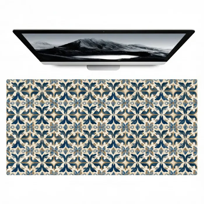 Tegel - Patroon - Blauw - Beige Muismat XXL klein 681 -zzz3d