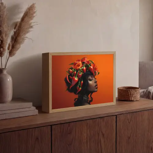 Vrouw - Chilipepers - Pepers - Bloemen Light Box met batterij (Wandlamp) middel -sfeer2