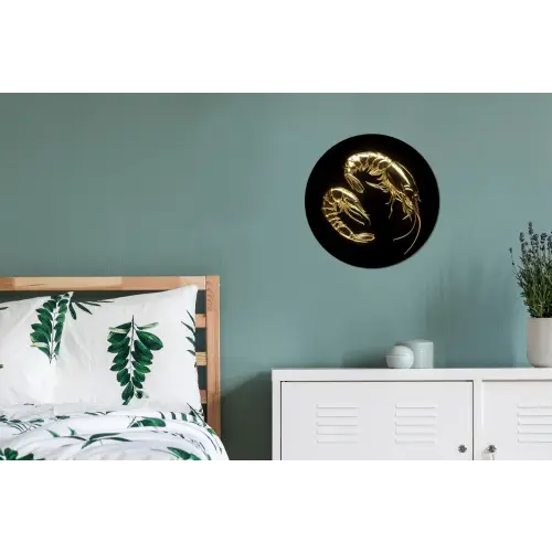 Garnalen - Zwart - Goud - Dieren Wandcirkel aluminium klein -slaapkamer