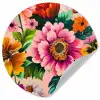 Bloemen - Kleurrijk - Roze Wandcirkel behangsticker klein -3d