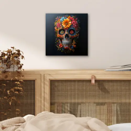 Bloemen - Kleurrijk - Schedel aluminium wit klein -sfeer3