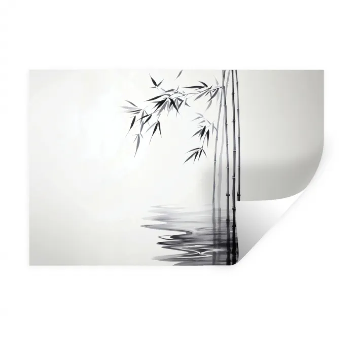 Bamboestammen - Water - Minimalistisch - Wit Muursticker klein -3d