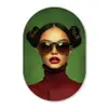 Vrouw - Groen - Bril - Aesthetic - Modern Wandcirkel Ovaal Forex klein -3d