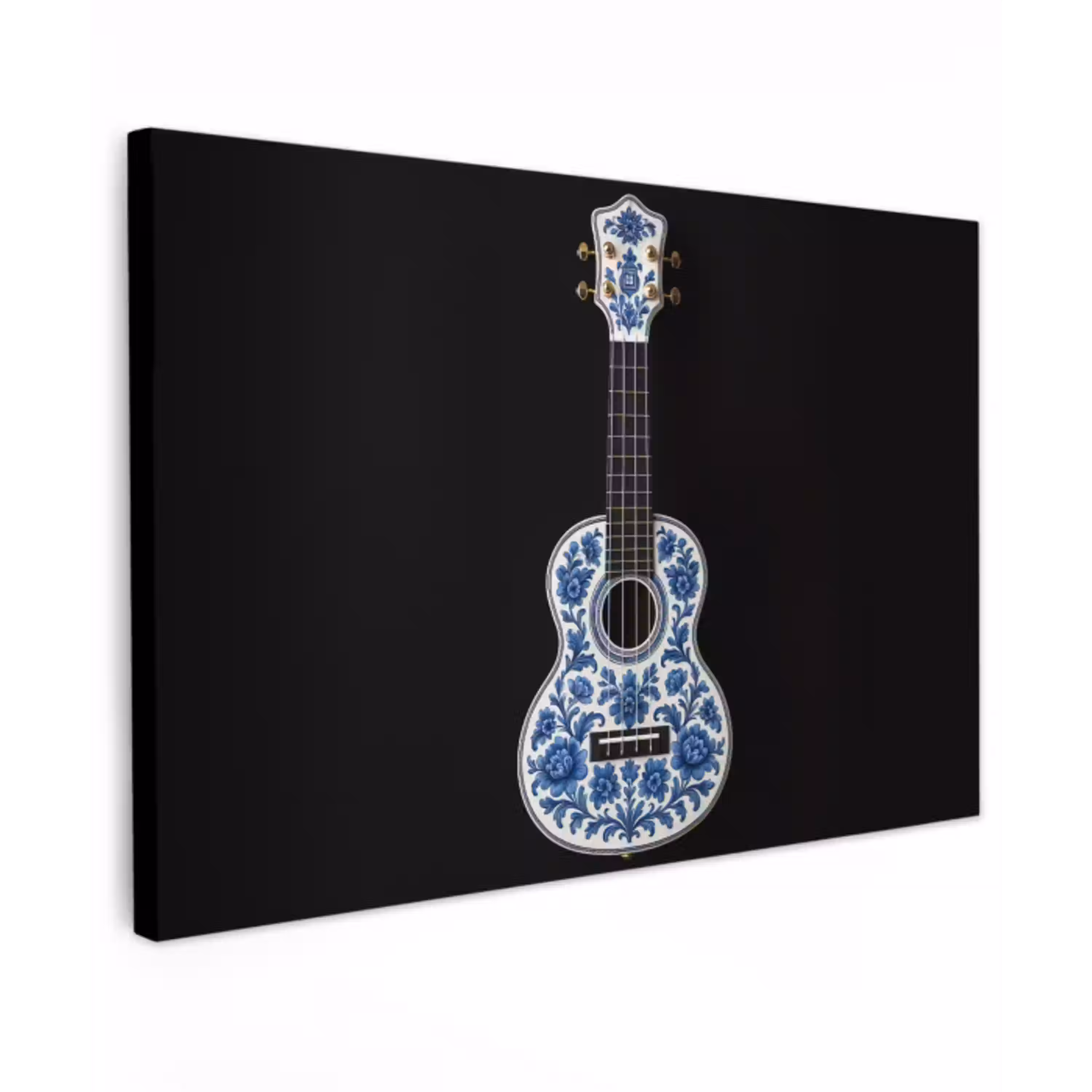 Ukelele - Delfts - Blauw - Muziek Tuinposter op houten frame 2 cm dik klein -3d