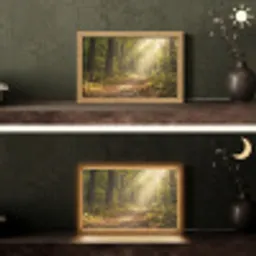 Zonlicht - Bospad - Bomen Light Box met kabel (Tafellamp) klein -sfeer3