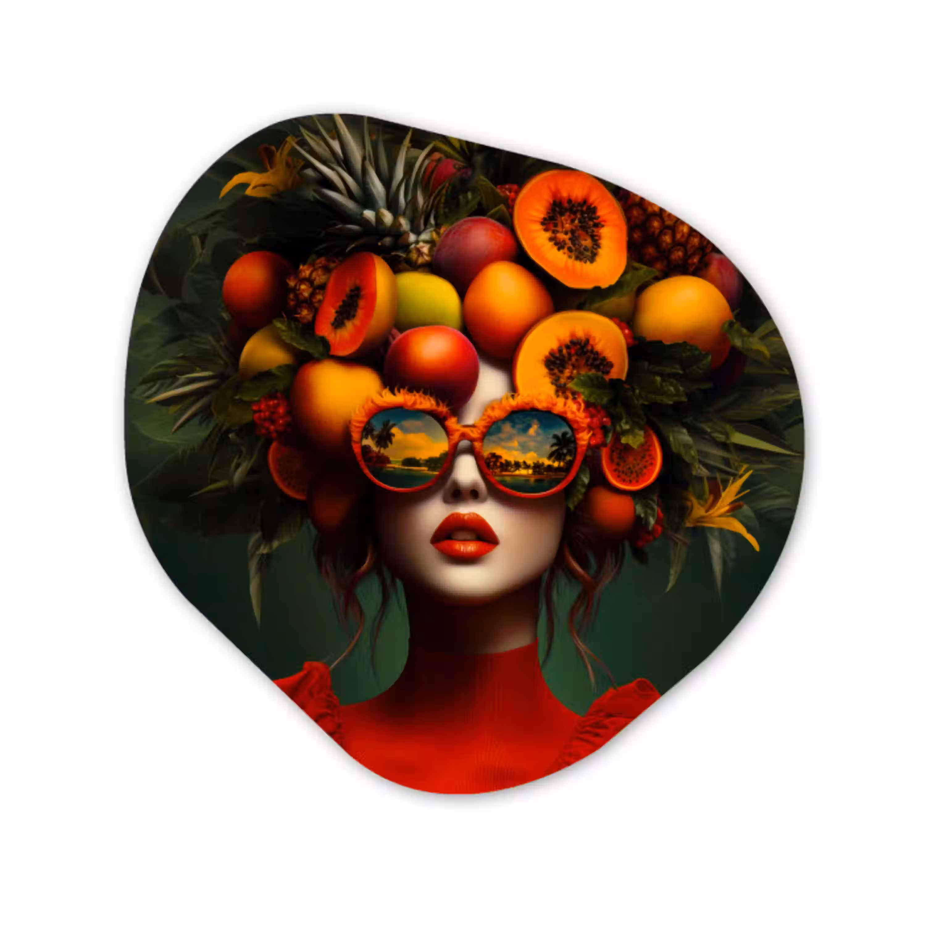 Vrouw - Vruchten - Papaja - Ananas Wandcirkel Organisch Plexiglas middel -3d