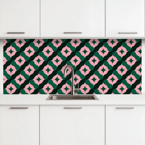 Groen - Roze - Retro - Sterren keuken achterwand 2 middel 871 -3d