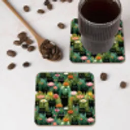 Katten - Bloemen - Kleurrijk onderzetter kurk middel 366 -sfeer2