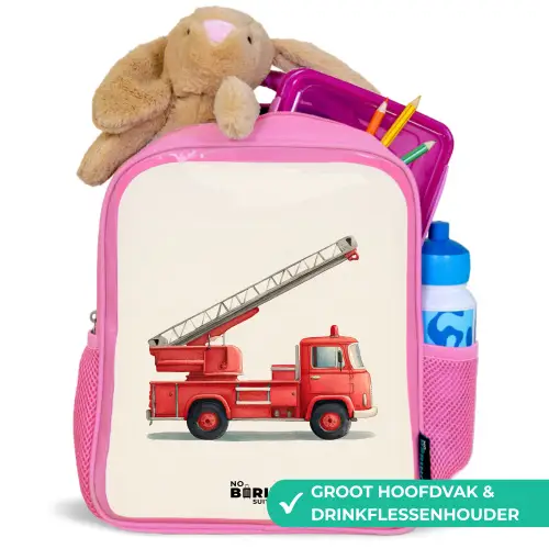Brandweerwagen - Getekend - Rood Kinderrugzak - Roze middel -inhoud_NL