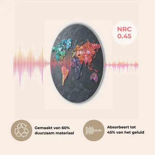 Wereldkaart - Edelstenen - Regenboog - Ruw Akoestische PET Vilt - Rond klein -USP_NL
