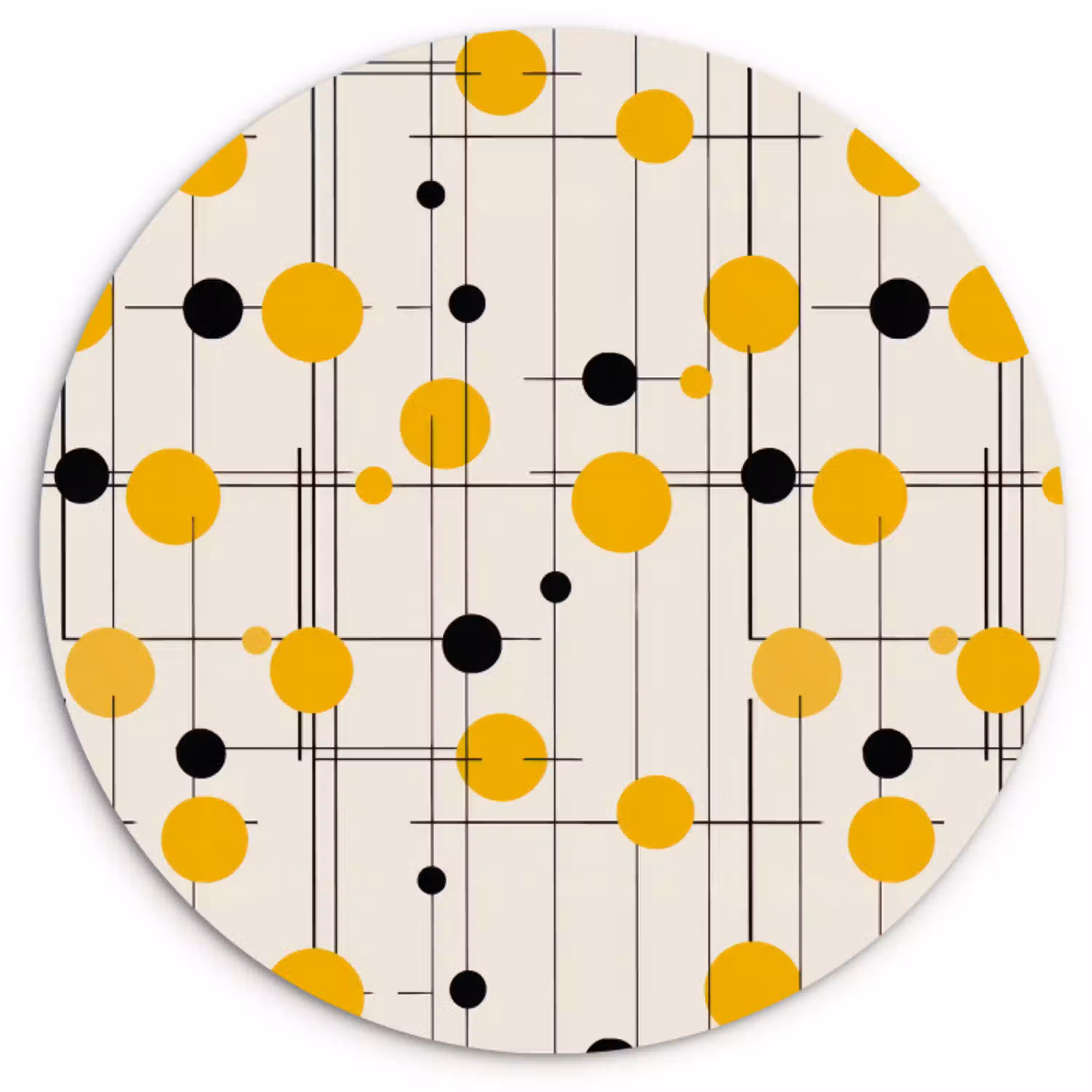 Geometrisch - Retro - Lijnen - Okergeel - Zwart Wandcirkel kunststof plaat 5mm dik klein 188 -3d