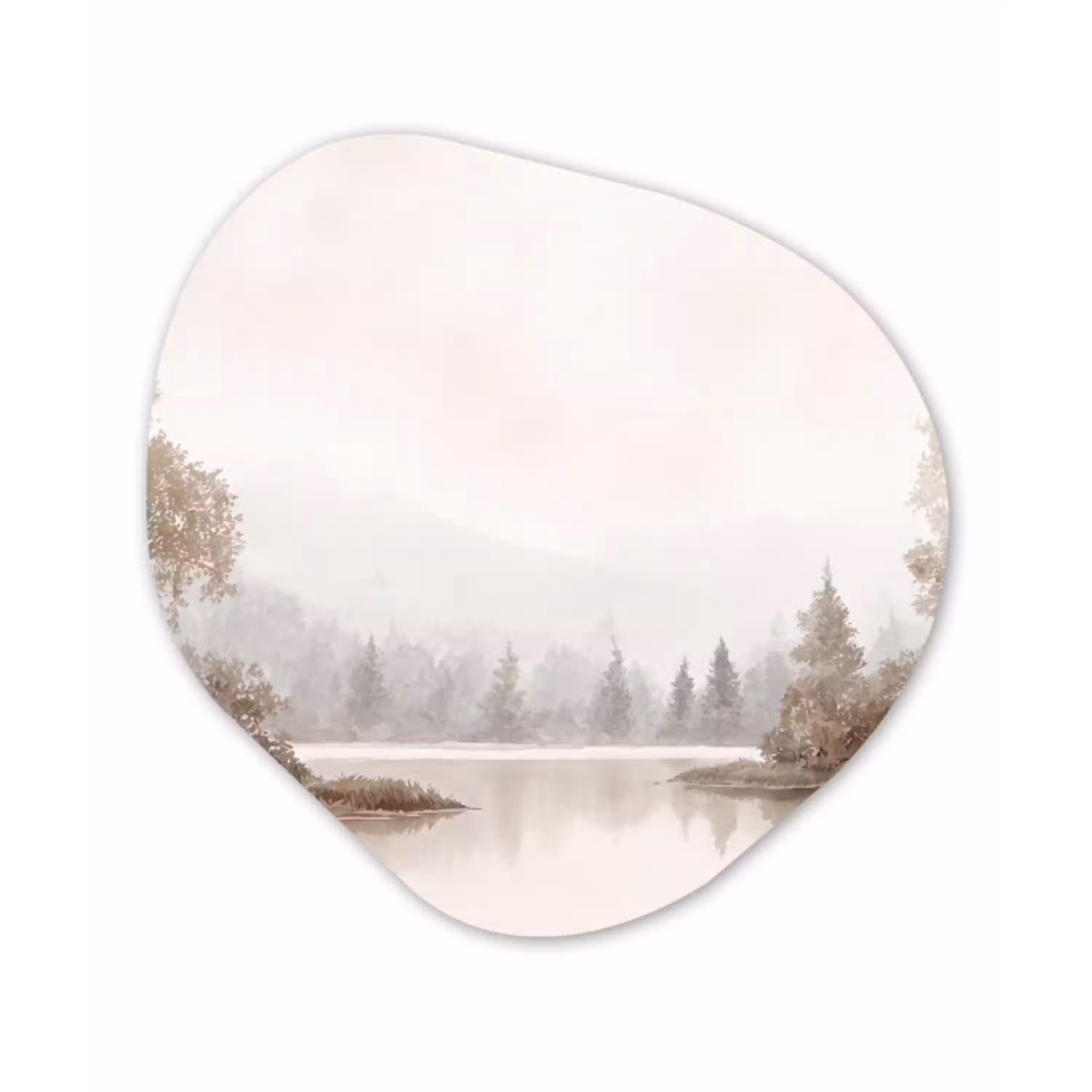 Rivierlandschap - Minimalistisch - Aardetinten Wandcirkel Organisch Forex 3mm klein -3d