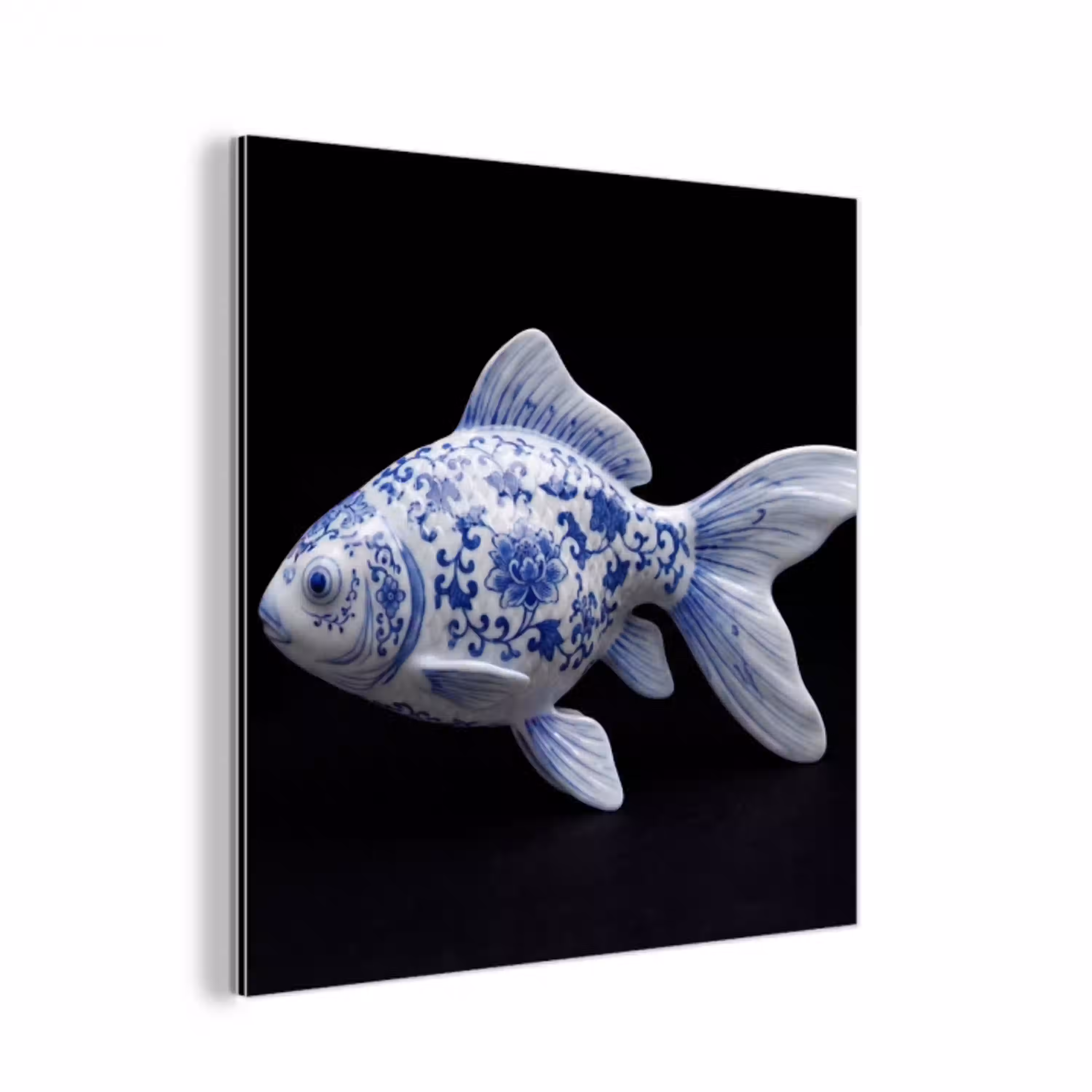 Porselein - Goudvis - Delfts - Blauw aluminium wit klein -3d