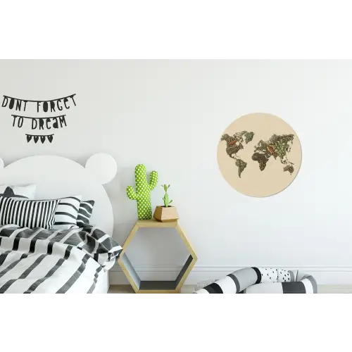 Wereldkaart - Kruiden - Kleurrijk Wandcirkel aluminium klein -kinderkamer
