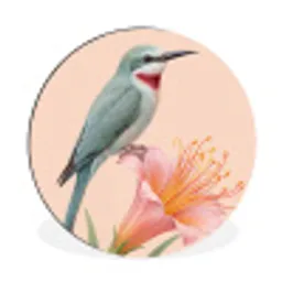 Vogel - Bloem - Natuur - Roze Wandcirkel aluminium klein -3d