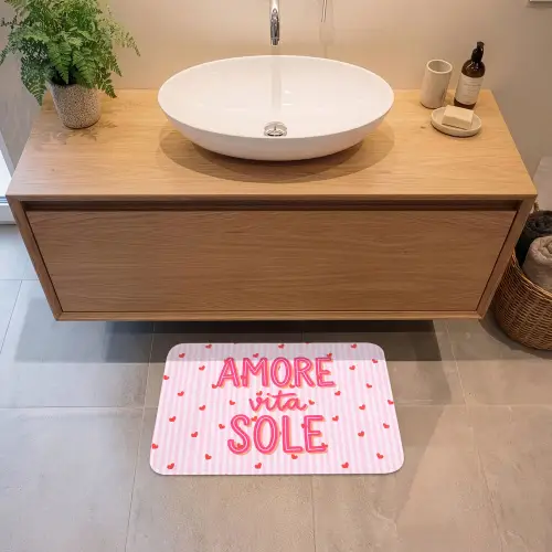 Amore vita sole - Roze - Hartjes Badmat klein -sfeer1