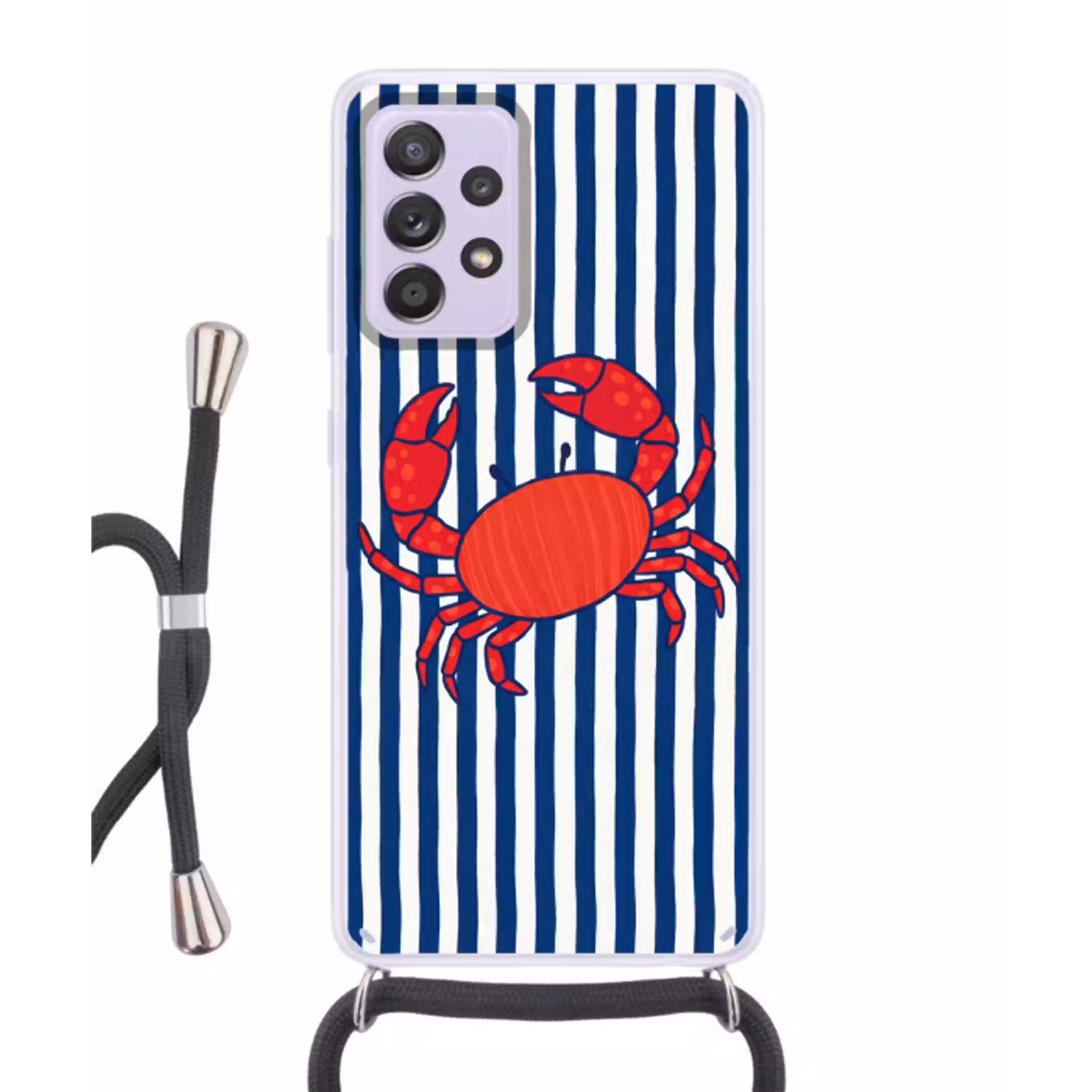 Krab - Strepen - Zeeleven - Illustratie - Rood Hoesje Samsung Galaxy A52 5G met koord klein -3d
