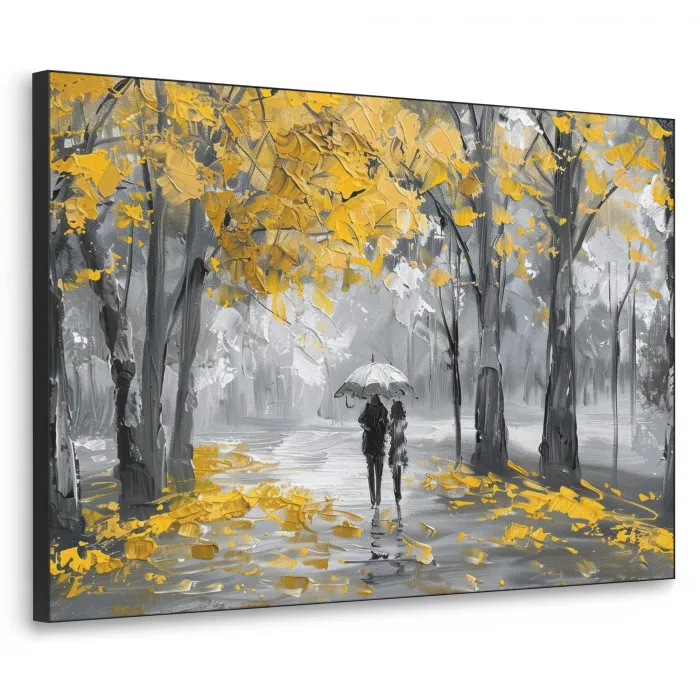 Natuur - Geel - Park -  Zwart - Wit Textielframe zwart klein -3d