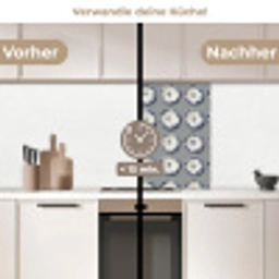 Borden - Bloemen - Blauw - Wit keuken achterwand 2 middel 865 -voor-na2_DE