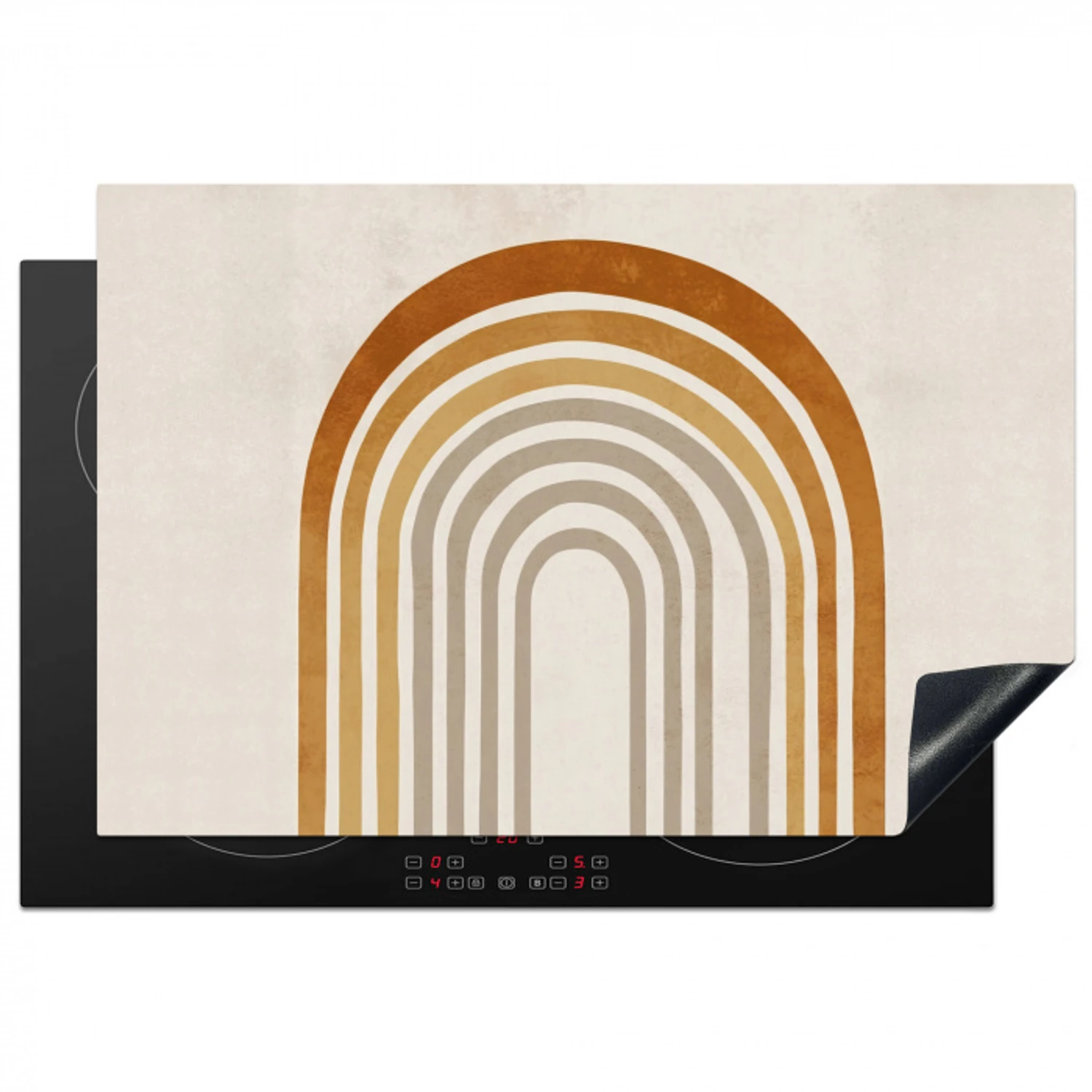 Minimalistisch - Boog - Lijnen - Beige Inductie beschermer vinyl 3mm klein -3d