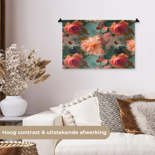 Roze - Patroon - Bloemen Wandkleed katoen klein 269 -sfeer1