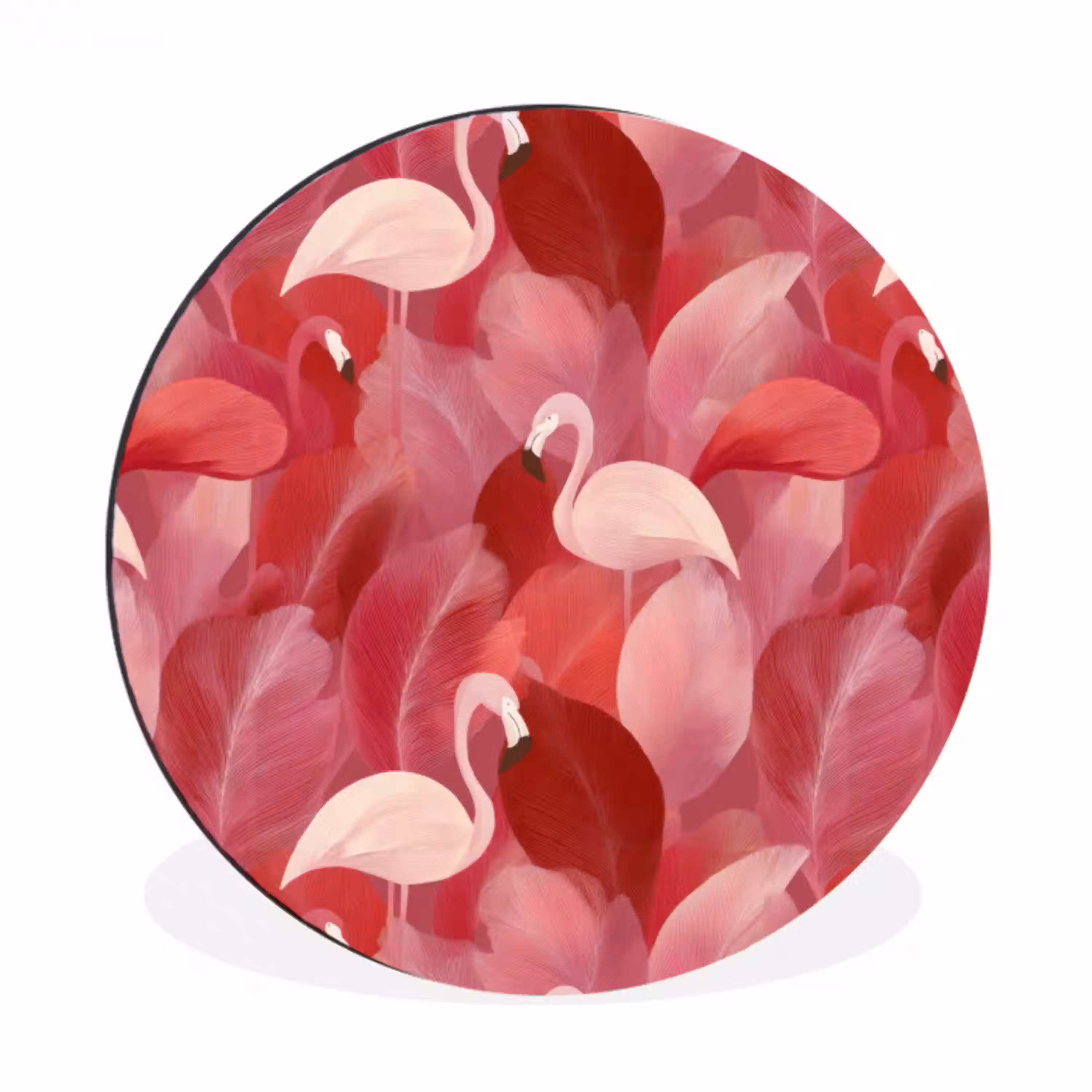 Flamingo - Botanisch - Elegant - Roze - Rood Wandcirkel aluminium klein 190 -3d