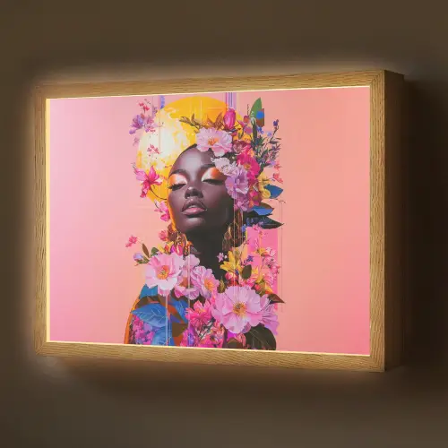 Kleurrijk - Bloemen - Vrouw - Zon Light Box met batterij (Wandlamp) middel -z3d_website