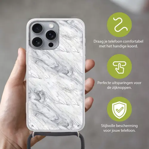 Wervelende - Grijsstructuur - Marmer - Wit Hoesje iPhone 16 Pro Max met koord klein 804 -sfeer2_NL