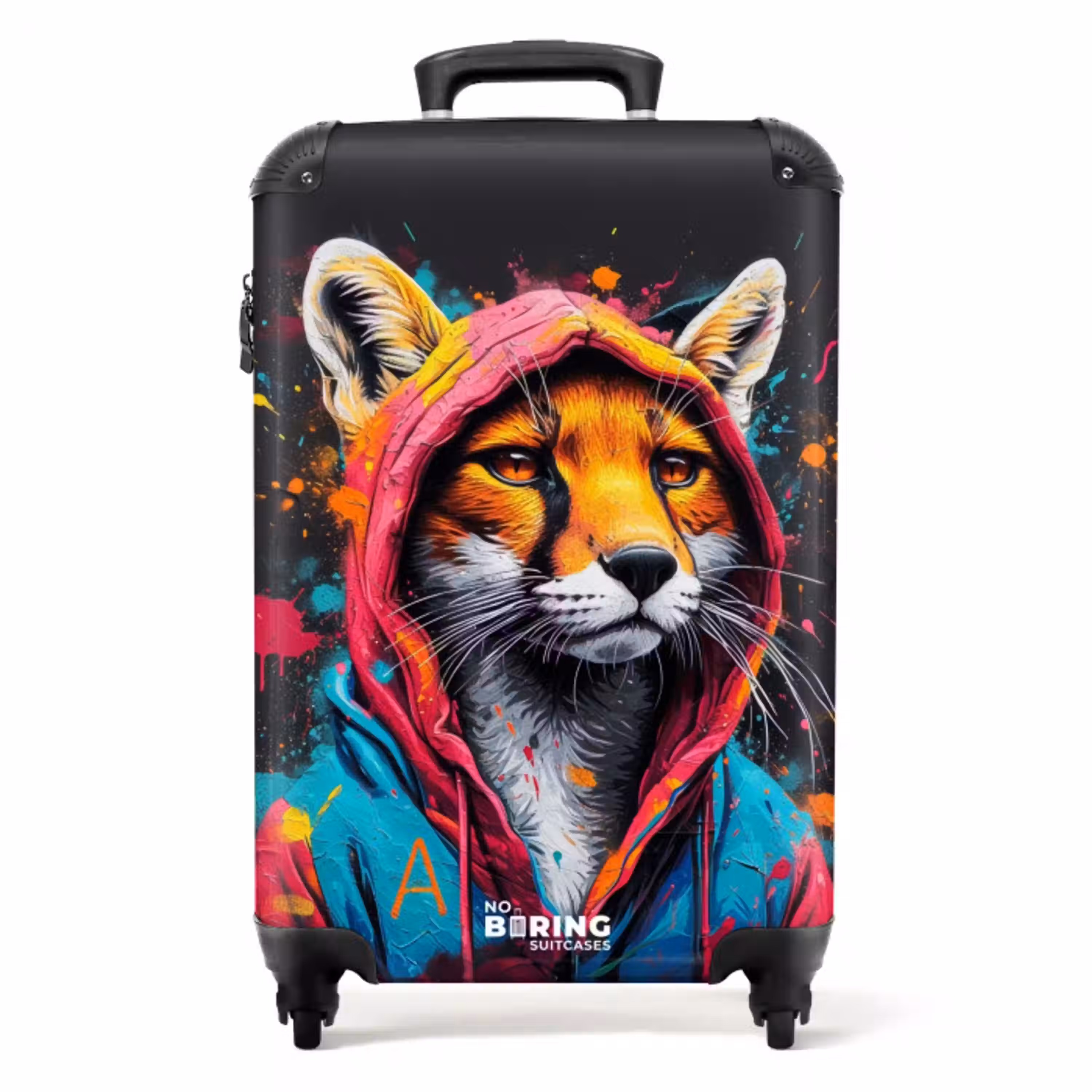 Vos met roze en blauwe jas en verfspetters NBS - Handbagage koffer - Unisex middel -productfoto_recht