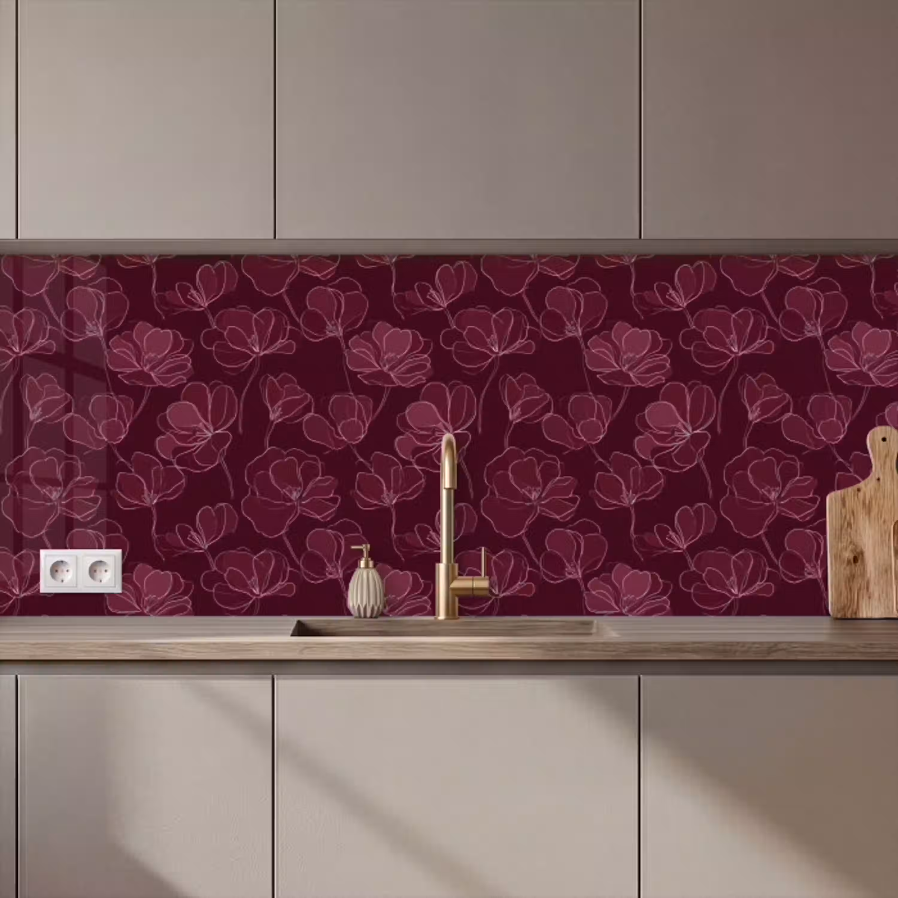 Bloemen - Patroon - Bordeauxrood keuken achterwand 2 middel 871 zz_3dshopping