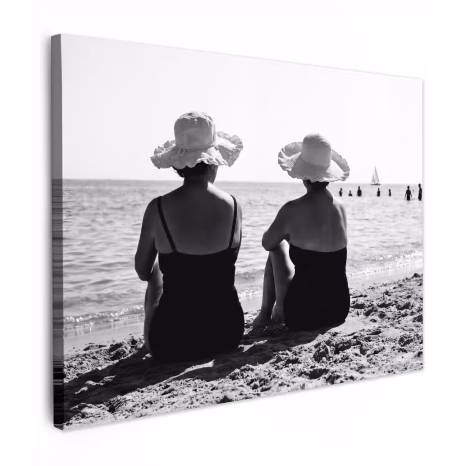 Canvas schilderij - Vrouwen - Zonnehoed - Strand - Zwart - Wit
