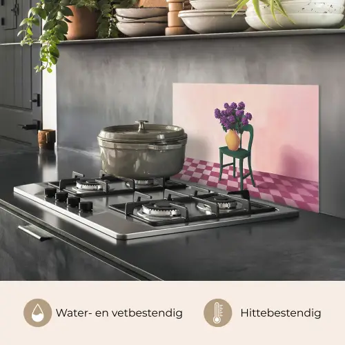Stoel - Vaas - Bloemen - Geblokt keuken achterwand spatscherm klein -usp_NL