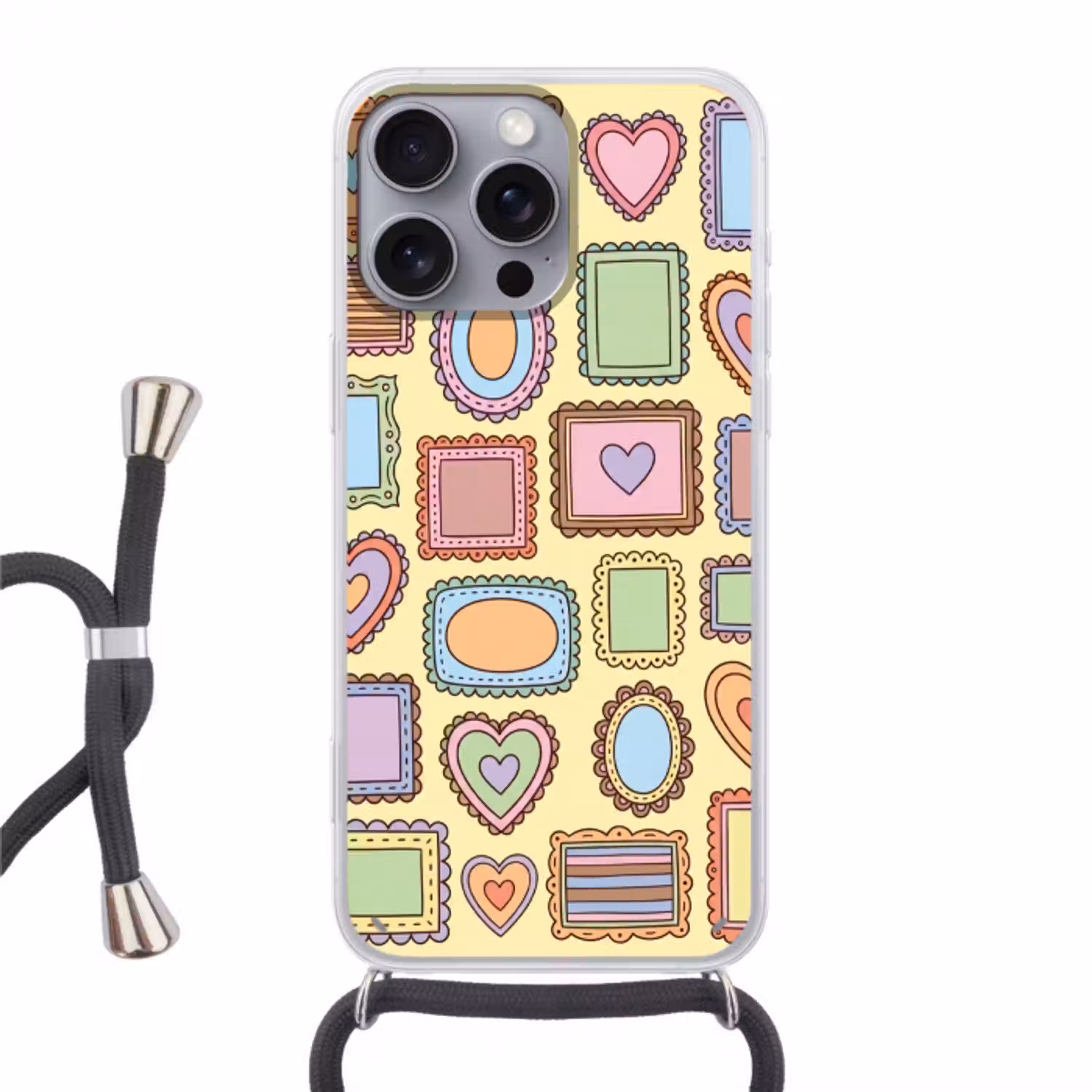 Lijst - Patroon - Hart - Speels - Kleurrijk Hoesje iPhone 16 Pro Max met koord klein -3d