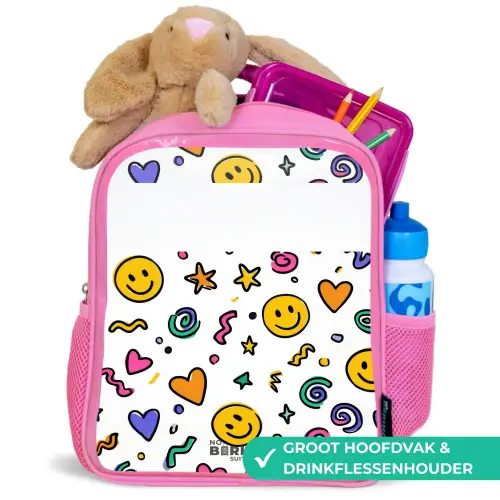 Smiley - Hartje - Ster Kinderrugzak - Roze middel -inhoud_NL