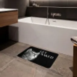 Kat - Dieren - quote - Get naked - Zwart Badmat klein -sfeer3