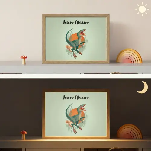 Dino - Bladeren - Grafisch - Groen Light Box met batterij (Wandlamp kind) middel -sfeer3_kind