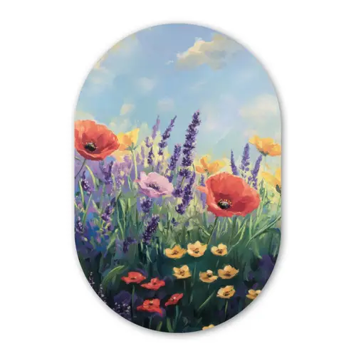 Weide - Bloemen - Kleurrijk Wandcirkel Ovaal Forex klein -3d