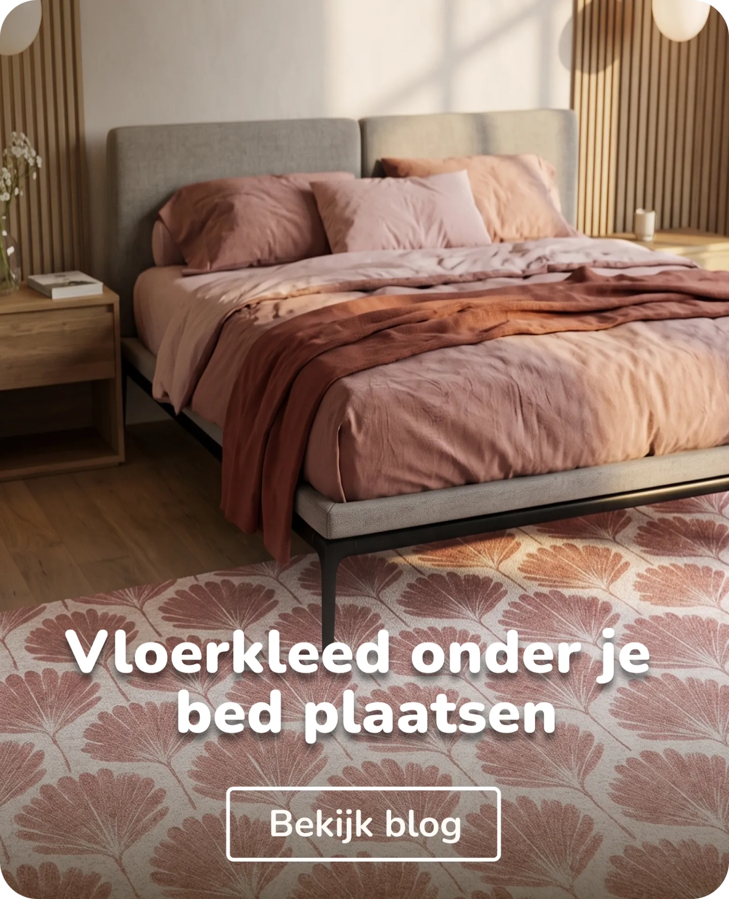 roze vloerkleed onder bed