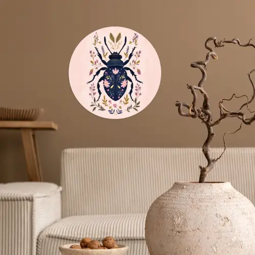 Donkerblauw - Kever - Bloemtakken - Sierlijk Wandcirkel behangsticker klein -sfeer1