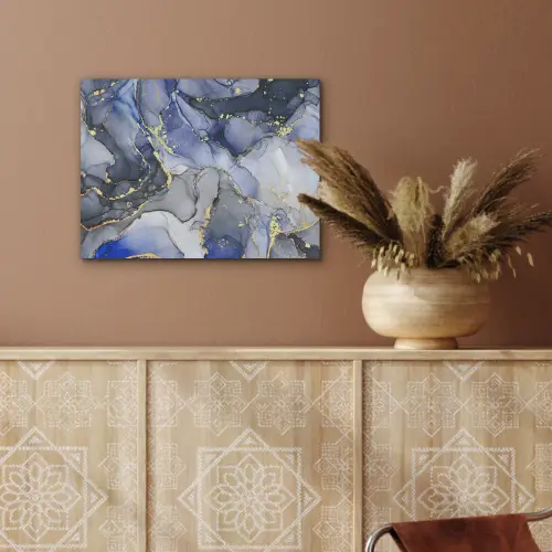 Marmer - Goud - Abstract - Blauw PET vilt klein -sfeer4