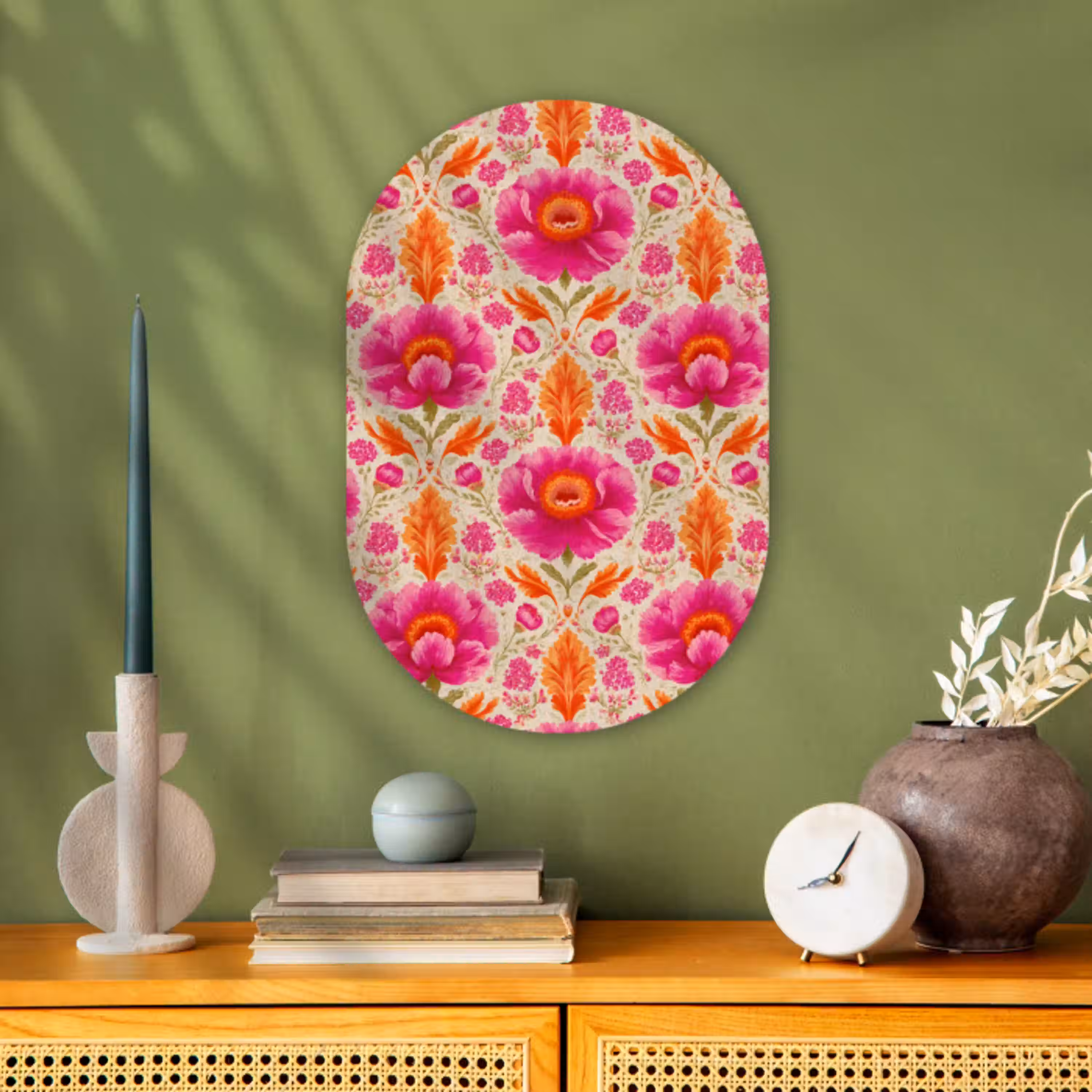Bloemen - Barok - Roze - Oranje Wandcirkel Ovaal Forex klein 630 -sfeer2