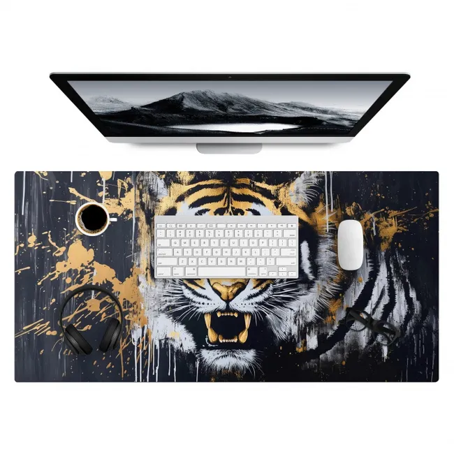 Desk Mat - Tiger - Paint Splashes - Gold