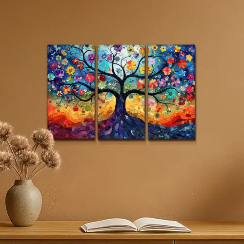 Kleurrijk - Levensboom - Bloemen - Abstract Canvas - Meerluiken 3 luik klein -sfeer5