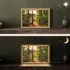 Bos - Pad - Bomen - Groen - Zon - Natuur Light Box met kabel (Tafellamp) klein -sfeer3