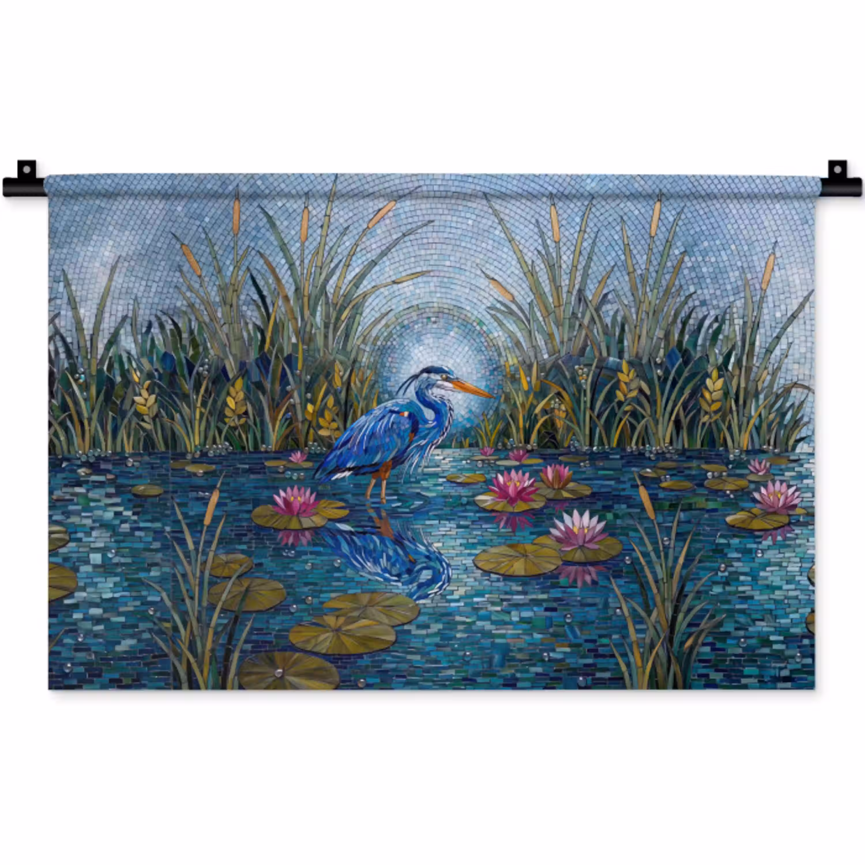Vogel - Water - Natuur - Abstract - Blauw Wandkleed katoen klein -zz3d