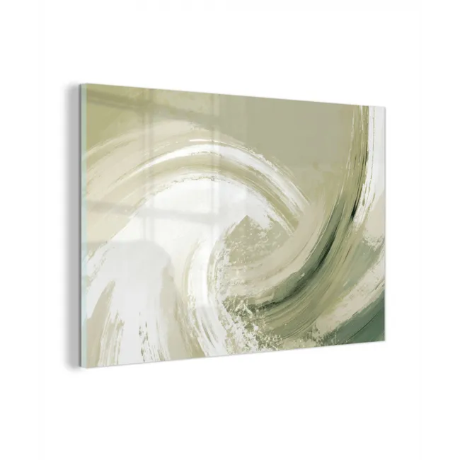 Glas schilderij - Abstract - Penseelstreken - Golven - Groen