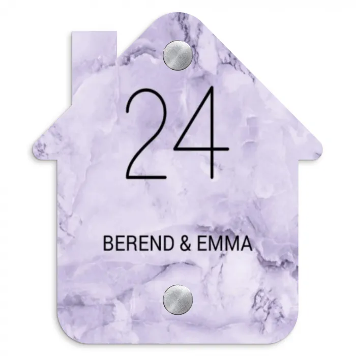 Paars marmer - Klassiek Naambord Huisje klein -3d