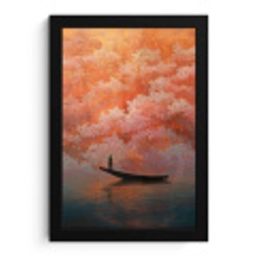Zee - Boot - Wolken - Oranje fotolijst zwart zonder passe partout klein -3d