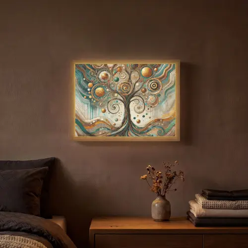Levensboom - Boom - Abstract - Modern Light Box met batterij (Wandlamp) middel -sfeer4