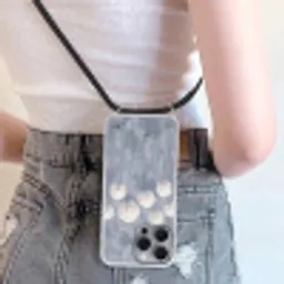 Bloemen - Illustratie - Blauw Hoesje iPhone 16 Pro Max met koord klein -sfeer5